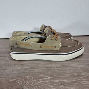 Sperry Top Sider Brown Tan Canvas Boat Shoes Men’s Size 12M STS10109